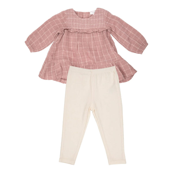 SMOCKED RUFFLE DRESS AND LEGGING SET