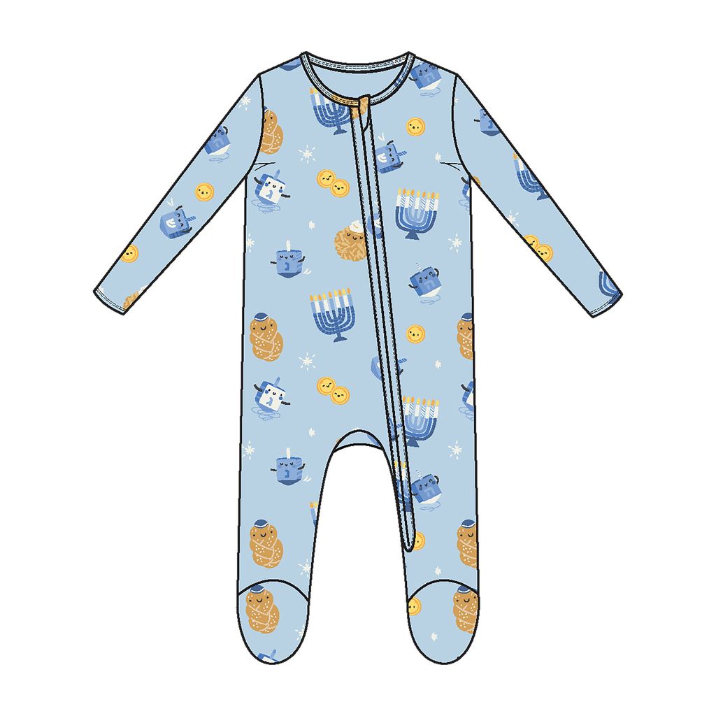 Hanukkah - Blue - 2 Way Zipper Footie