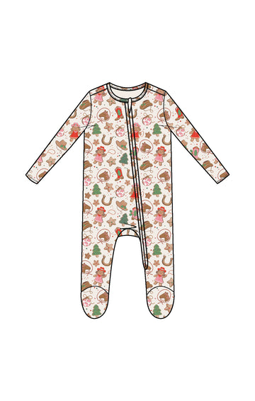 Cowgirl Christmas - 2 Way Zipper Ruffle Back Footie