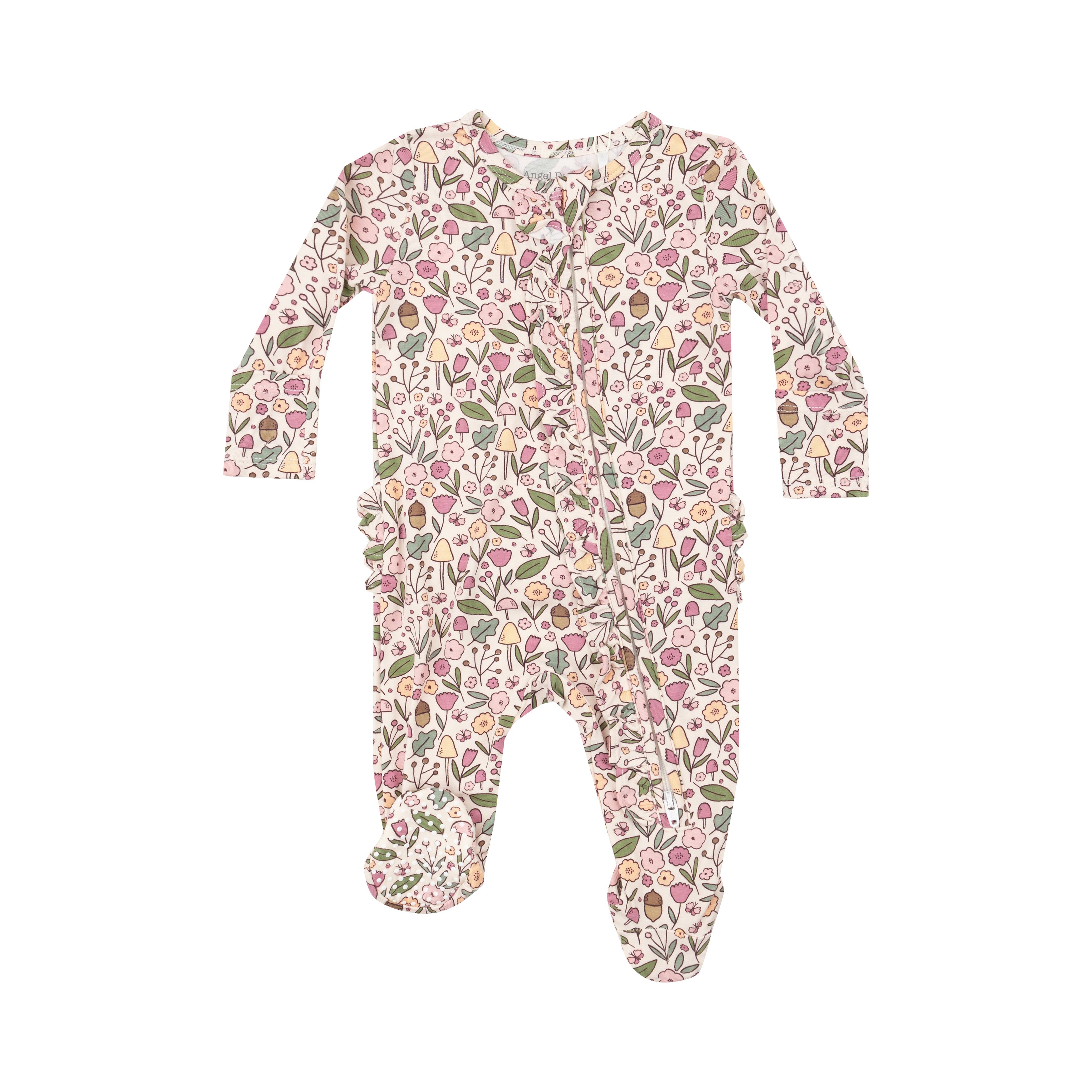 Acorn Floral Ruffle Zip Footie