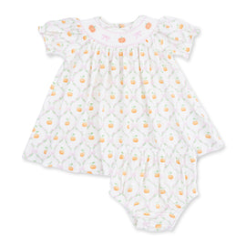 Pretty Pumpkin Trellis - Jane Puff Sleeve Bishop Dress And Bloomer