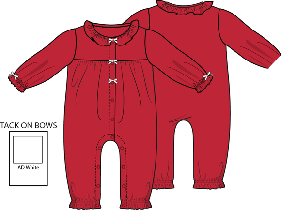 Ribbon Red - Long Sleeve Ruffle Collar Romper