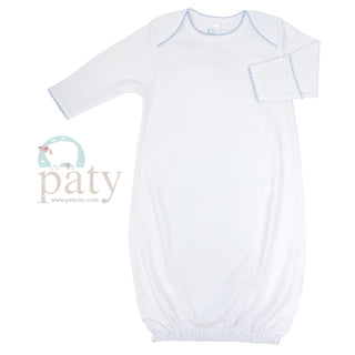 Buy white-w-blue Pima Cotton Overlap Shoulder Gown