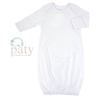 Buy white-w-pink Pima Cotton Overlap Shoulder Gown