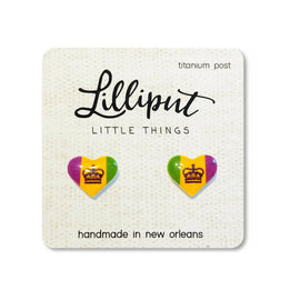 Mardi Gras Crown Heart Earrings