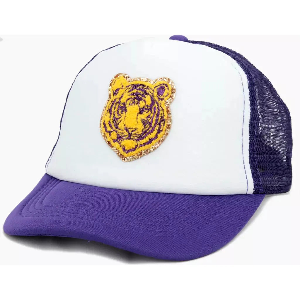 Tiger Face Patch on Purple Youth Trucker Hat