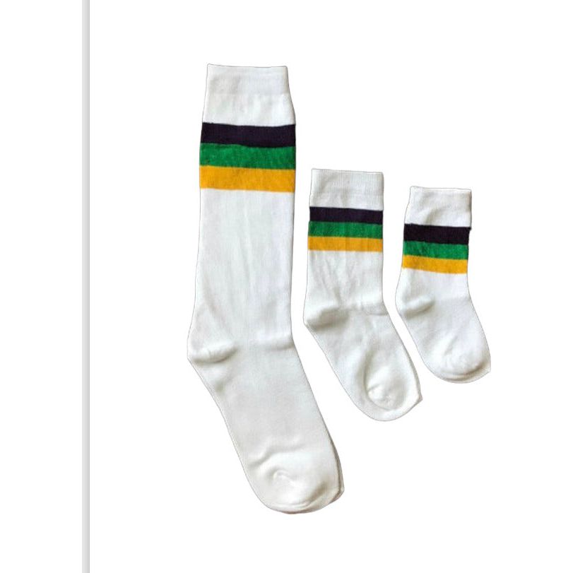 MARDI GRAS WHITE SOCKS W/STRIPE